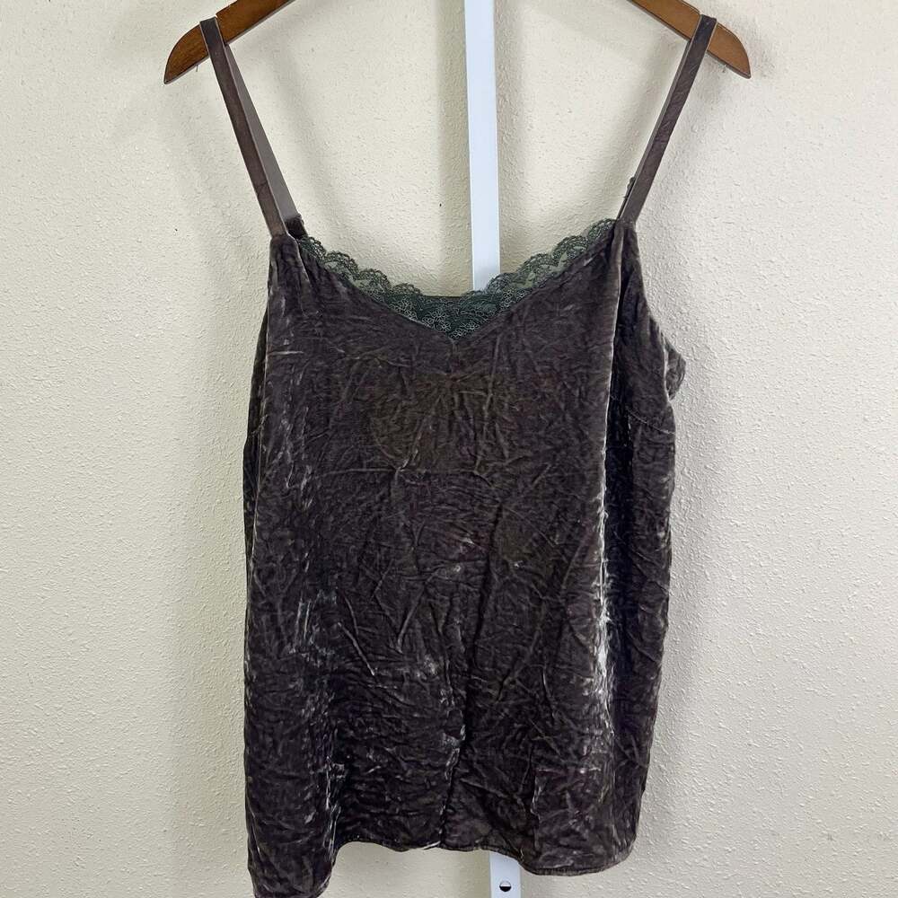 Sundance Hadley Crinkle Velvet Tank Top Cami Lace S Navy Dark Fairy Witchy Goth